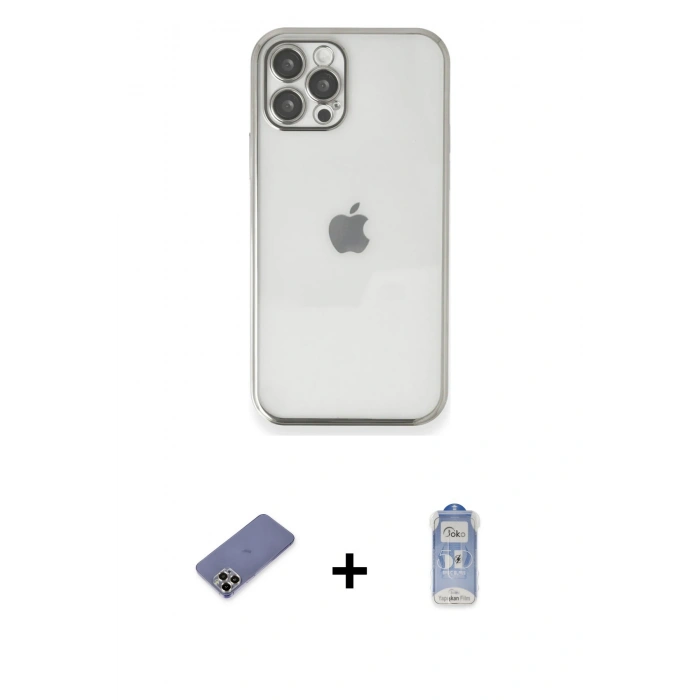 MARSİLYAN™- iPhone 12 Pro Max Kılıf Vadi Minimal - Siyah Joko Magic 5D Cam + Metal Kamera Lens Koruma Cam - GD