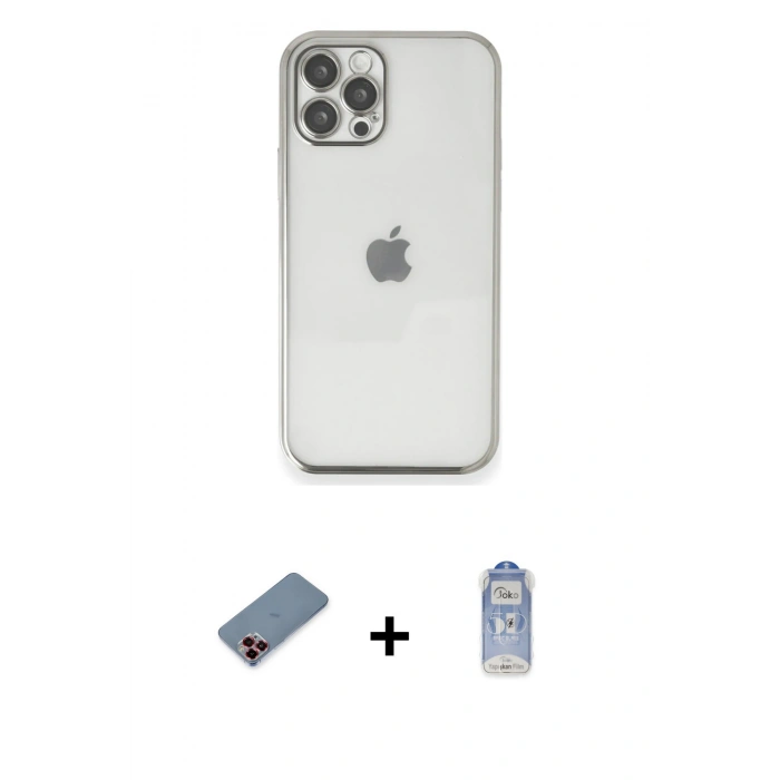 MARSİLYAN™- iPhone 12 Pro Max Kılıf Vadi Minimal - Siyah Joko Magic 5D Cam + Metal Kamera Lens Koruma Cam - KI