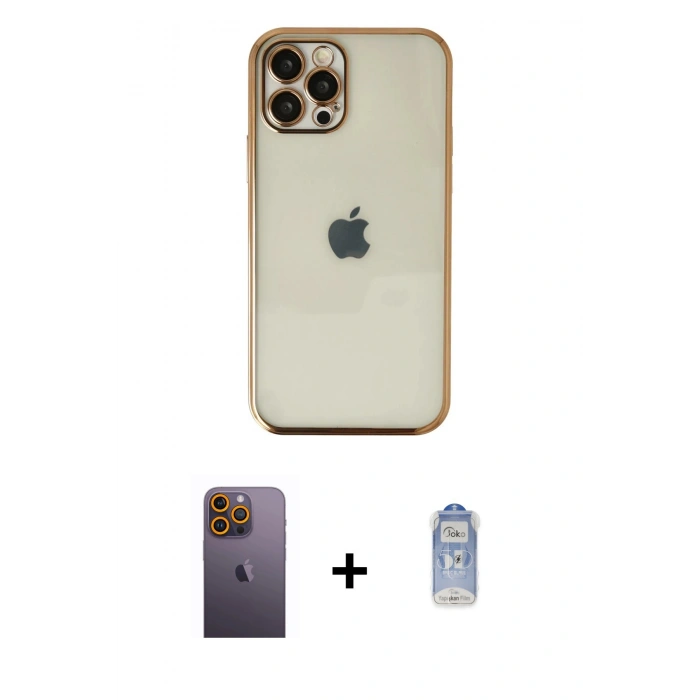 MARSİLYAN™- iPhone 12 Pro Max Kılıf Vadi Minimal - Siyah Joko Magic 5D Cam + Neon Fosforlu Kamera Lens - SI