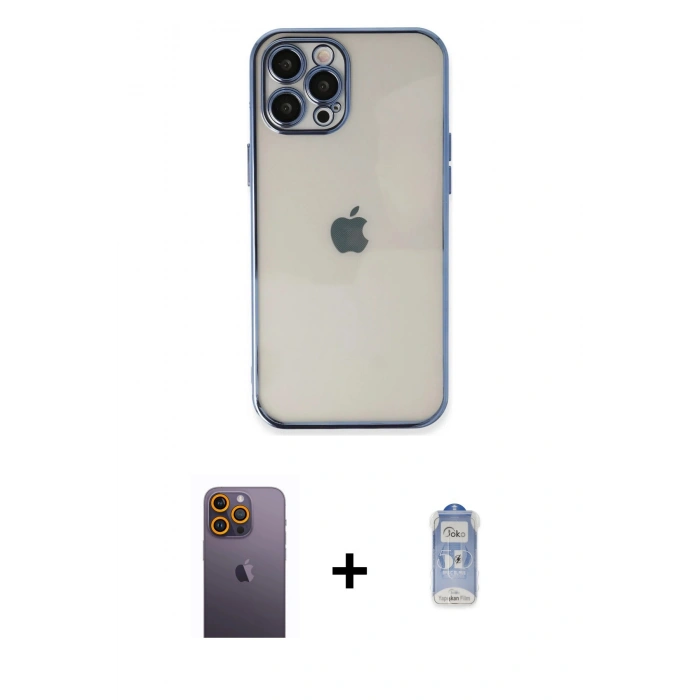 MARSİLYAN™- iPhone 12 Pro Max Kılıf Vadi Minimal - Siyah Joko Magic 5D Cam + Neon Fosforlu Kamera Lens - SI