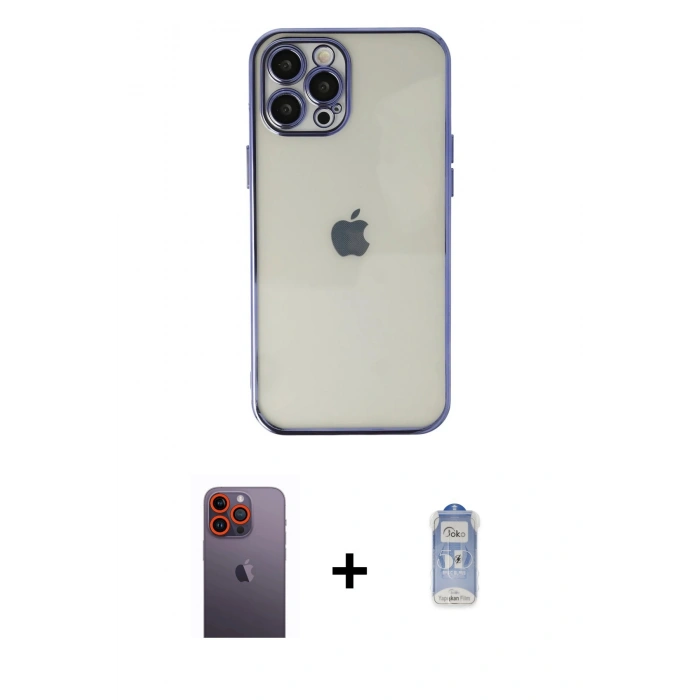MARSİLYAN™- iPhone 12 Pro Max Kılıf Vadi Minimal - Siyah Joko Magic 5D Cam + Neon Fosforlu Kamera Lens - TU