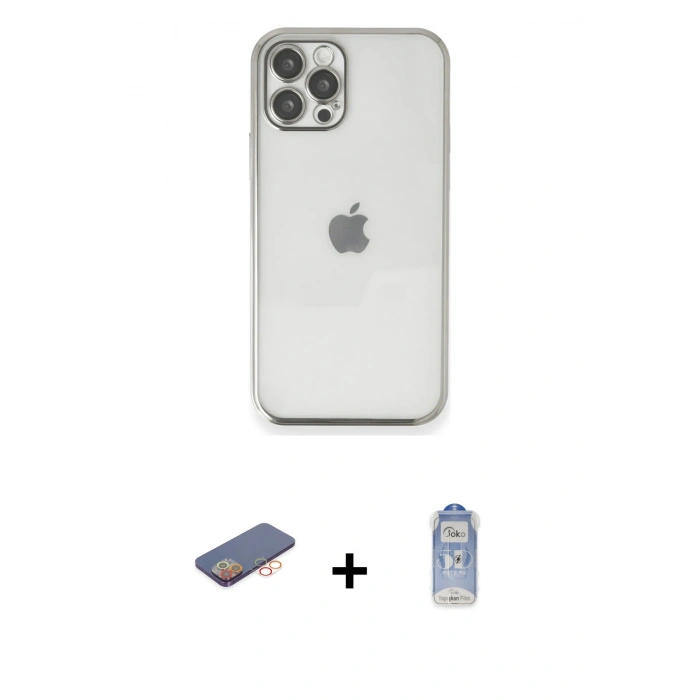 MARSİLYAN™- iPhone 12 Pro Max Kılıf Vadi Minimal - Siyah Joko Magic 5D Cam + Renkli Kamera Lens Koruma Cam - TU
