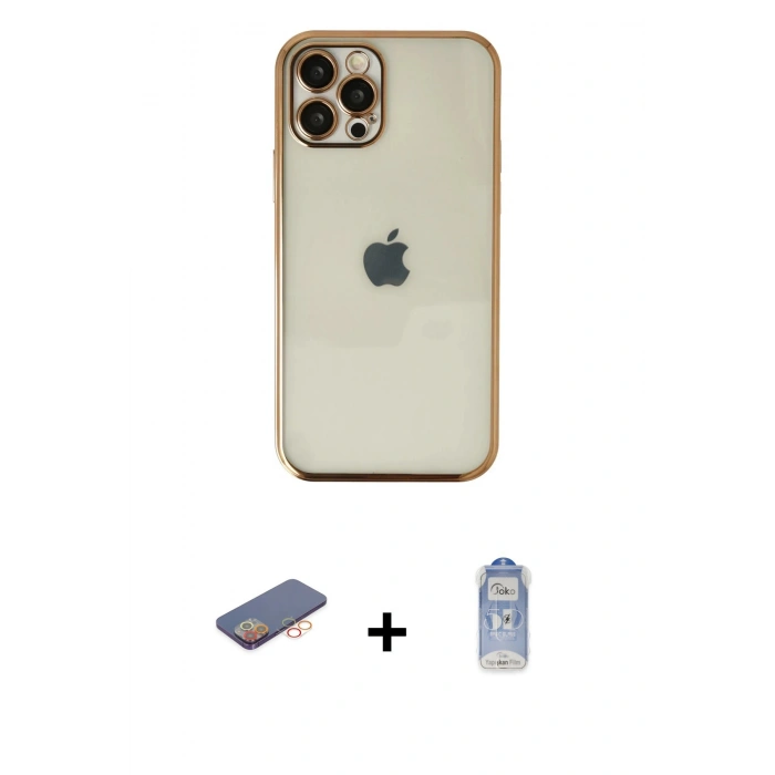 MARSİLYAN™- iPhone 12 Pro Max Kılıf Vadi Minimal - Siyah Joko Magic 5D Cam + Renkli Kamera Lens Koruma Cam - TU