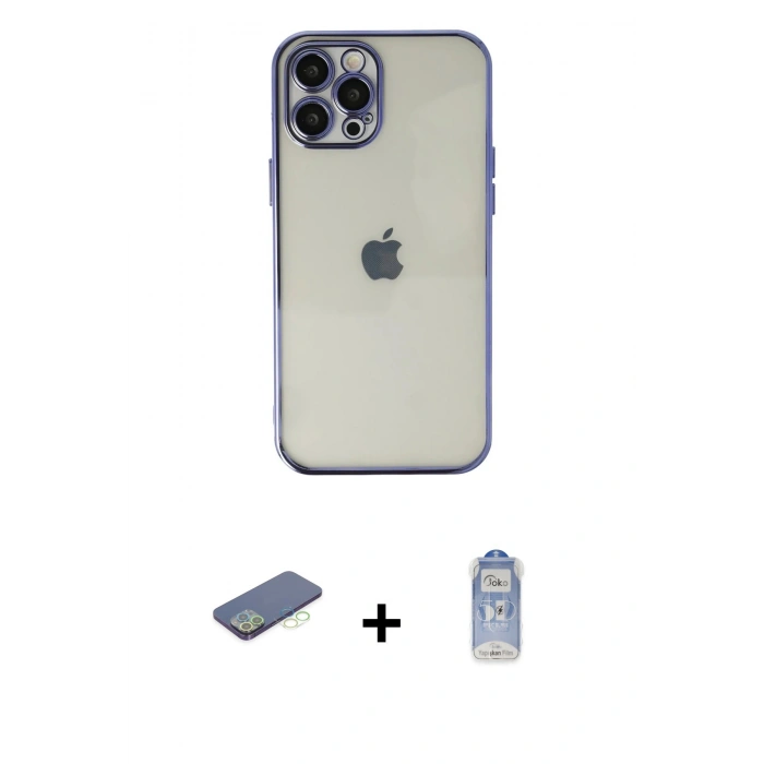 MARSİLYAN™- iPhone 12 Pro Max Kılıf Vadi Minimal - Siyah Joko Magic 5D Cam + Renkli Kamera Lens Koruma Cam - YL
