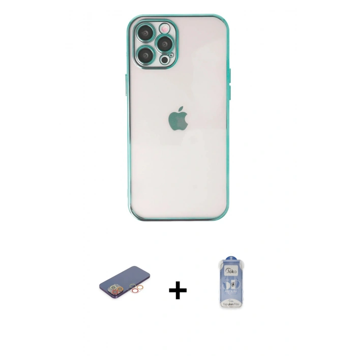 MARSİLYAN™- iPhone 12 Pro Max Kılıf Vadi Minimal - Siyah Joko Magic 5D Cam + Renkli Kamera Lens Koruma Cam - TU