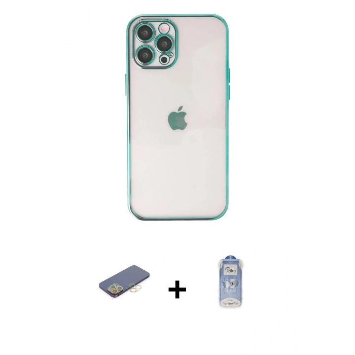 MARSİLYAN™- iPhone 12 Pro Max Kılıf Vadi Minimal - Siyah Joko Magic 5D Cam + Renkli Kamera Lens Koruma Cam - SI