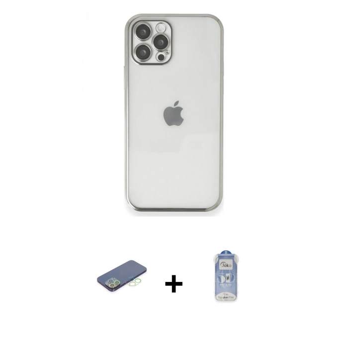 MARSİLYAN™- iPhone 12 Pro Max Kılıf Vadi Minimal - Siyah Joko Magic 5D Cam + Renkli Kamera Lens Koruma Cam - YL