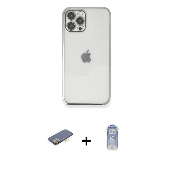 MARSİLYAN™- iPhone 12 Pro Max Kılıf Vadi Minimal - Siyah Joko Magic 5D Cam + Renkli Kamera Lens Koruma Cam - SI