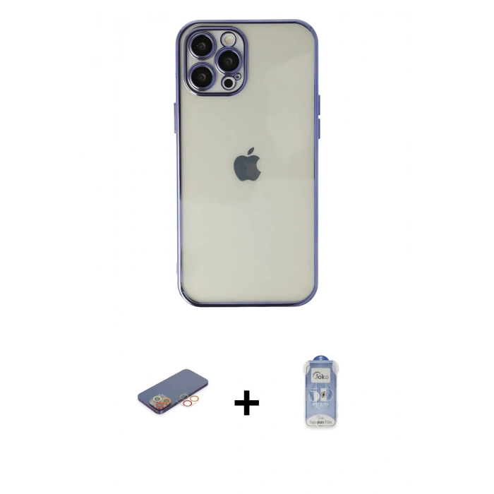 MARSİLYAN™- iPhone 12 Pro Max Kılıf Vadi Minimal - Siyah Joko Magic 5D Cam + Renkli Kamera Lens Koruma Cam - TU
