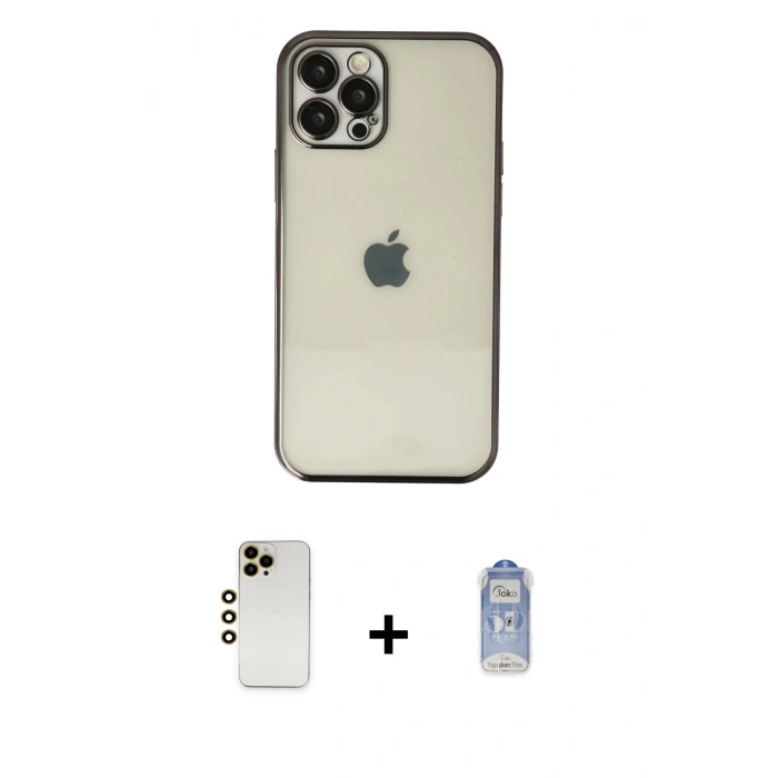 MARSİLYAN™- iPhone 12 Pro Max Kılıf Vadi Minimal - Siyah Joko Magic 5D Cam + Shine Kamera Lens - GD