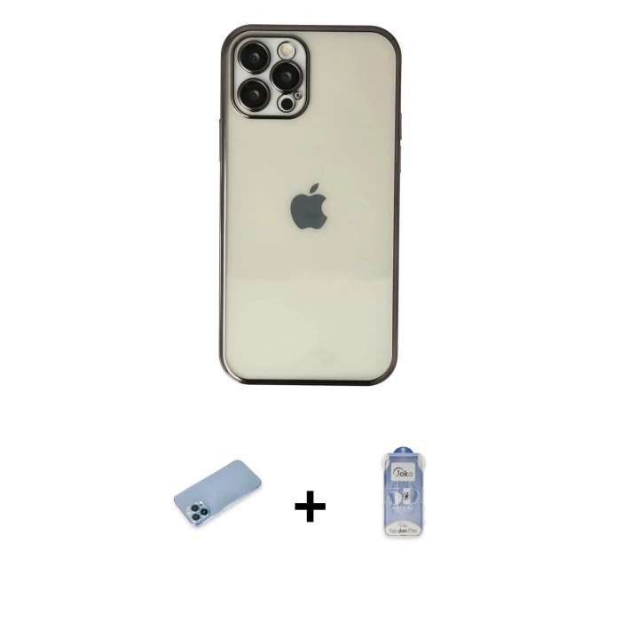 MARSİLYAN™- iPhone 12 Pro Max Kılıf Vadi Minimal - Siyah Joko Magic 5D Cam + Shine Kamera Lens Koruma Cam - MI