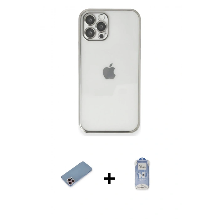 MARSİLYAN™- iPhone 12 Pro Max Kılıf Vadi Minimal - Siyah Joko Magic 5D Cam + Shine Kamera Lens Koruma Cam - PE
