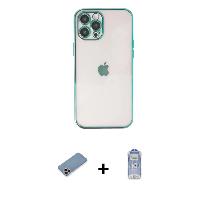 MARSİLYAN™- iPhone 12 Pro Max Kılıf Vadi Minimal - Siyah Joko Magic 5D Cam + Shine Kamera Lens Koruma Cam - PE
