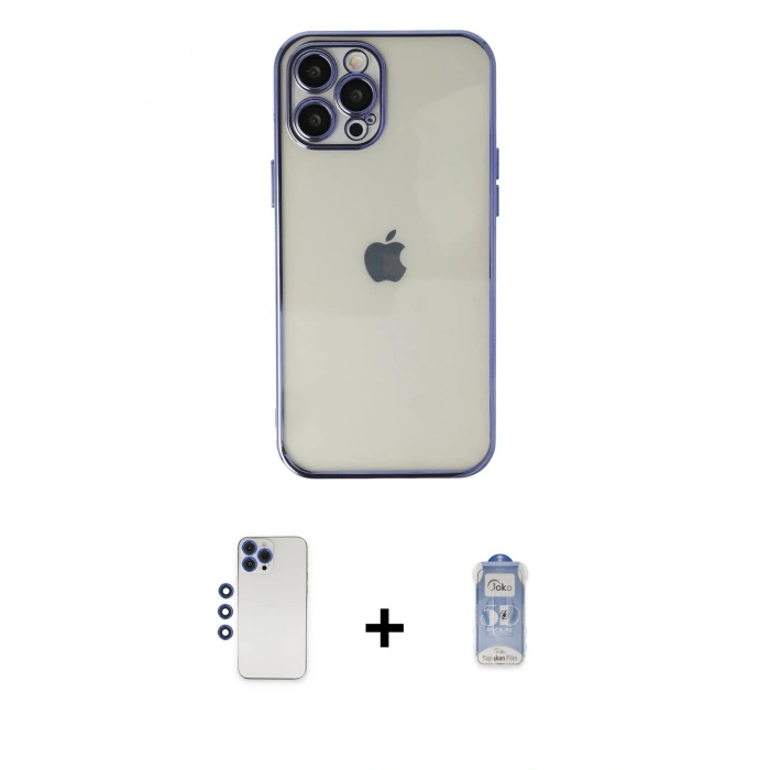 MARSİLYAN™- iPhone 12 Pro Max Kılıf Vadi Minimal - Siyah Joko Magic 5D Cam + Shine Kamera Lens - LT