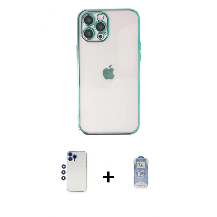 MARSİLYAN™- iPhone 12 Pro Max Kılıf Vadi Minimal - Siyah Joko Magic 5D Cam + Shine Kamera Lens - LT