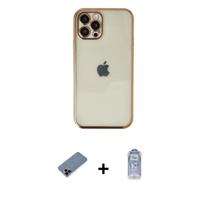 MARSİLYAN™- iPhone 12 Pro Max Kılıf Vadi Minimal - Siyah Joko Magic 5D Cam + Siyah Shine Kamera Lens Koruma Cam