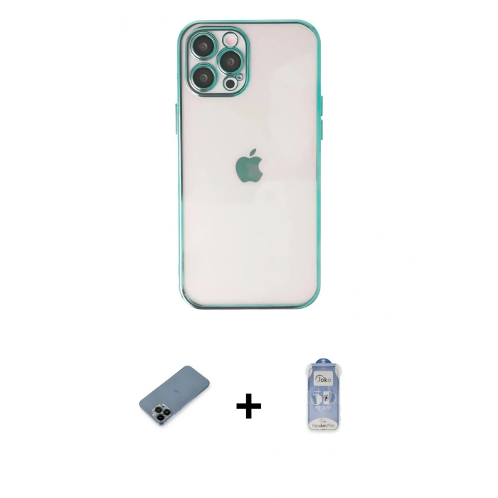 MARSİLYAN™- iPhone 12 Pro Max Kılıf Vadi Minimal - Siyah Joko Magic 5D Cam + Siyah Shine Kamera Lens Koruma Cam