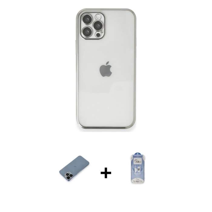 MARSİLYAN™- iPhone 12 Pro Max Kılıf Vadi Minimal - Siyah Joko Magic 5D Cam + Siyah Shine Kamera Lens Koruma Cam