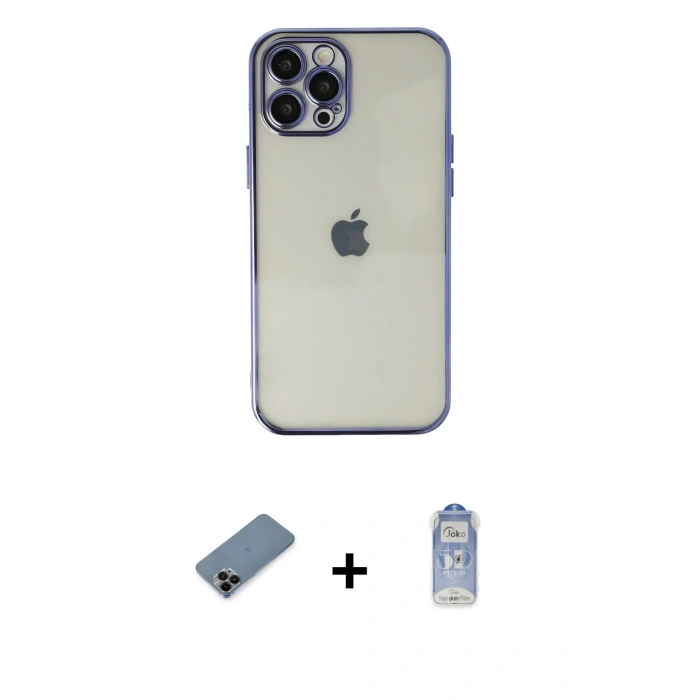 MARSİLYAN™- iPhone 12 Pro Max Kılıf Vadi Minimal - Siyah Joko Magic 5D Cam + Siyah Shine Kamera Lens Koruma Cam