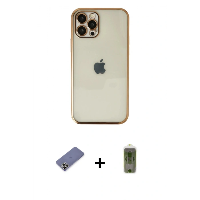 MARSİLYAN™- iPhone 12 Pro Max Kılıf Vadi Minimal - Siyah Joko Magic 5D Hayalet Cam + Metal Kamera Lens Koruma Cam - GD