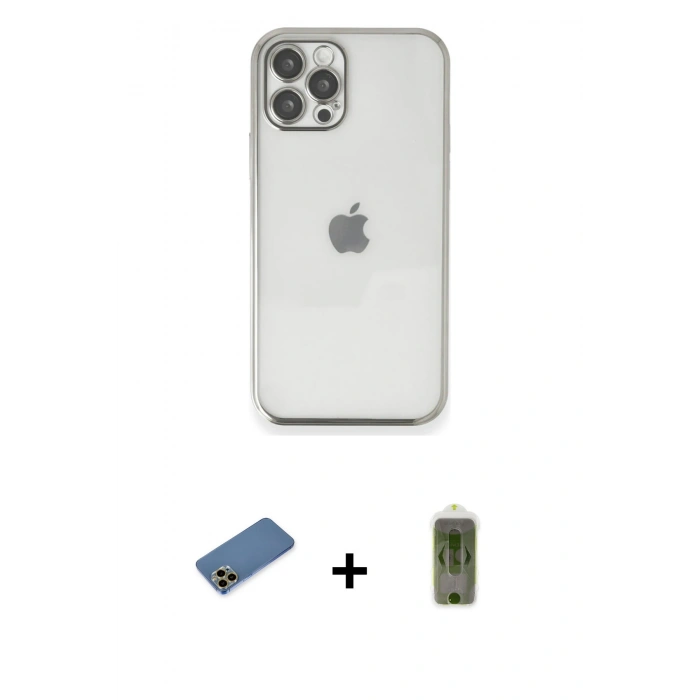 MARSİLYAN™- iPhone 12 Pro Max Kılıf Vadi Minimal - Siyah Joko Magic 5D Hayalet Cam + Gold Shine Kamera Lens Koruma Cam