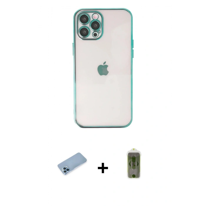 MARSİLYAN™- iPhone 12 Pro Max Kılıf Vadi Minimal - Siyah Joko Magic 5D Hayalet Cam + Mavi Shine Kamera Lens Koruma Cam