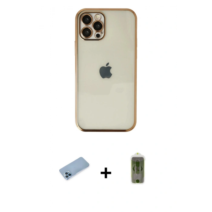 MARSİLYAN™- iPhone 12 Pro Max Kılıf Vadi Minimal - Siyah Joko Magic 5D Hayalet Cam + Mavi Shine Kamera Lens Koruma Cam