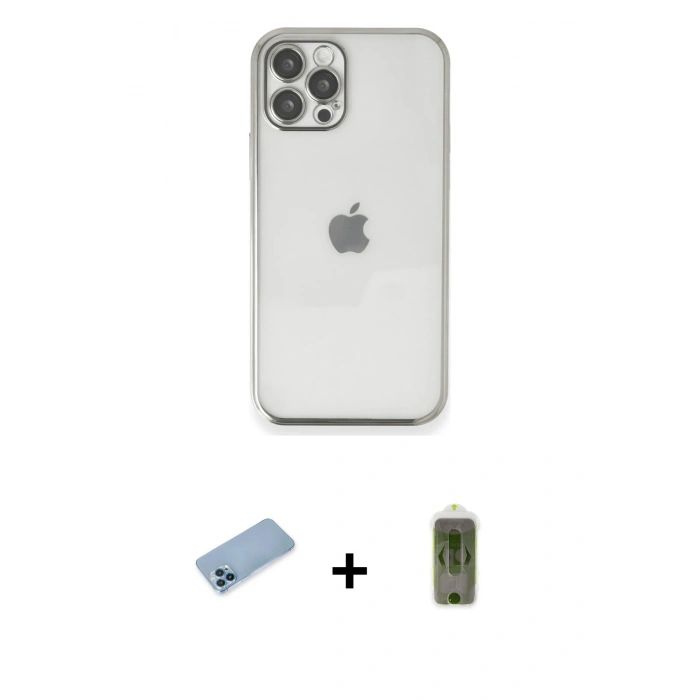 MARSİLYAN™- iPhone 12 Pro Max Kılıf Vadi Minimal - Siyah Joko Magic 5D Hayalet Cam + Mavi Shine Kamera Lens Koruma Cam