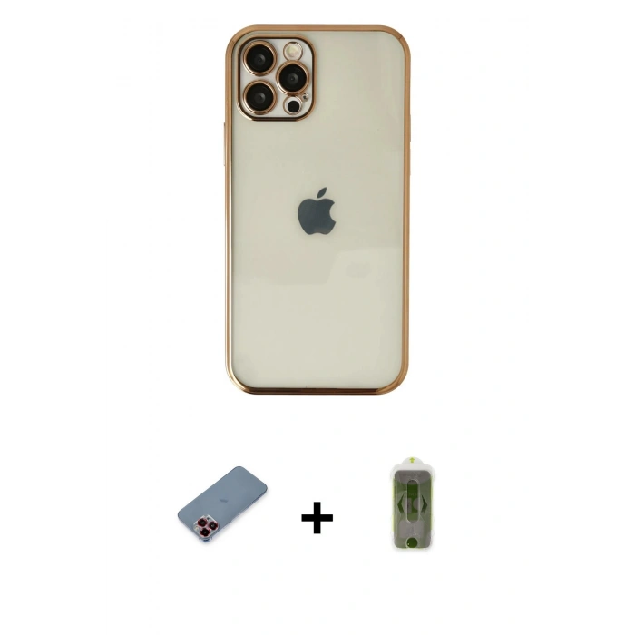 MARSİLYAN™- iPhone 12 Pro Max Kılıf Vadi Minimal - Siyah Joko Magic 5D Hayalet Cam + Metal Kamera Lens Koruma Cam - KI