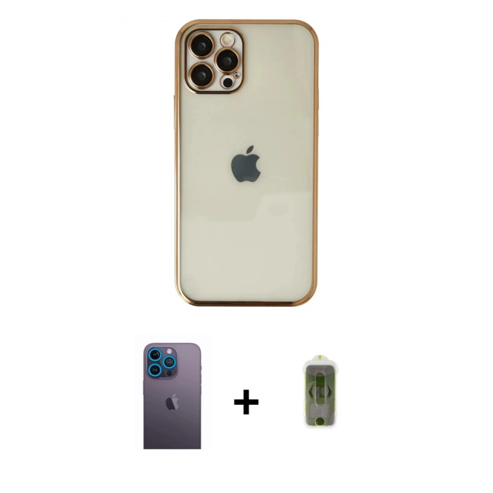 MARSİLYAN™- iPhone 12 Pro Max Kılıf Vadi Minimal - Siyah Joko Magic 5D Hayalet Cam + Neon Fosforlu Kamera Lens - MI