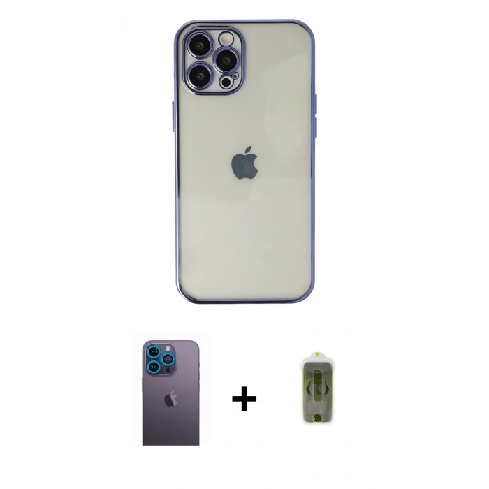 MARSİLYAN™- iPhone 12 Pro Max Kılıf Vadi Minimal - Siyah Joko Magic 5D Hayalet Cam + Neon Fosforlu Kamera Lens - MI