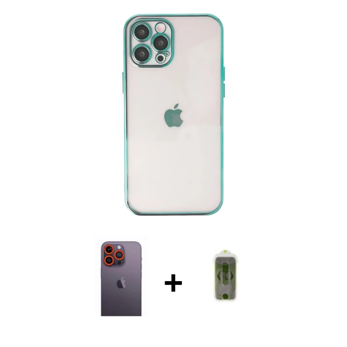 MARSİLYAN™- iPhone 12 Pro Max Kılıf Vadi Minimal - Siyah Joko Magic 5D Hayalet Cam + Neon Fosforlu Kamera Lens - TU