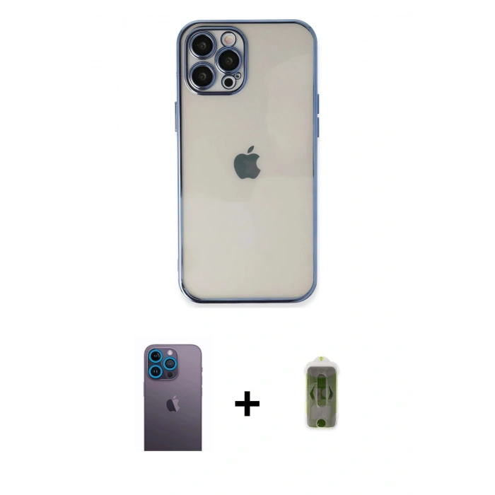 MARSİLYAN™- iPhone 12 Pro Max Kılıf Vadi Minimal - Siyah Joko Magic 5D Hayalet Cam + Neon Fosforlu Kamera Lens - MI