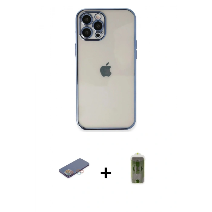 MARSİLYAN™- iPhone 12 Pro Max Kılıf Vadi Minimal - Siyah Joko Magic 5D Hayalet Cam + Renkli Kamera Lens Koruma Cam - PE
