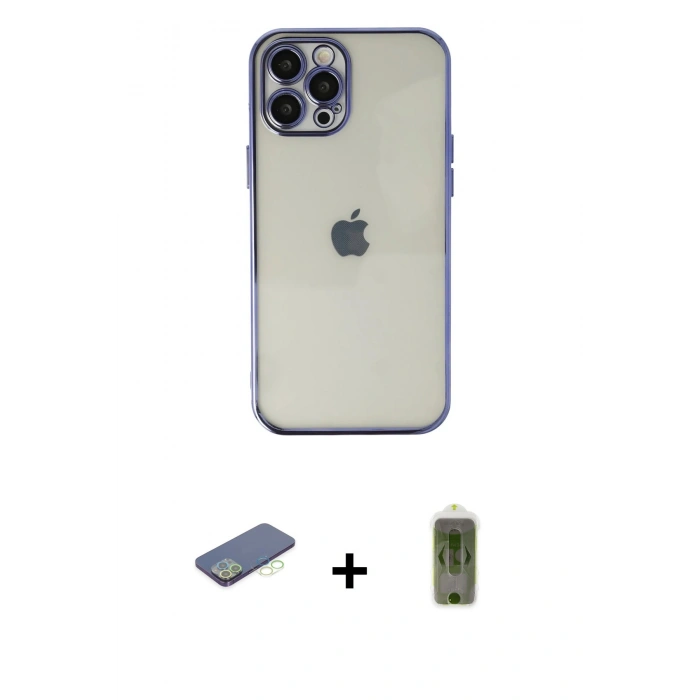 MARSİLYAN™- iPhone 12 Pro Max Kılıf Vadi Minimal - Siyah Joko Magic 5D Hayalet Cam + Renkli Kamera Lens Koruma Cam - YL