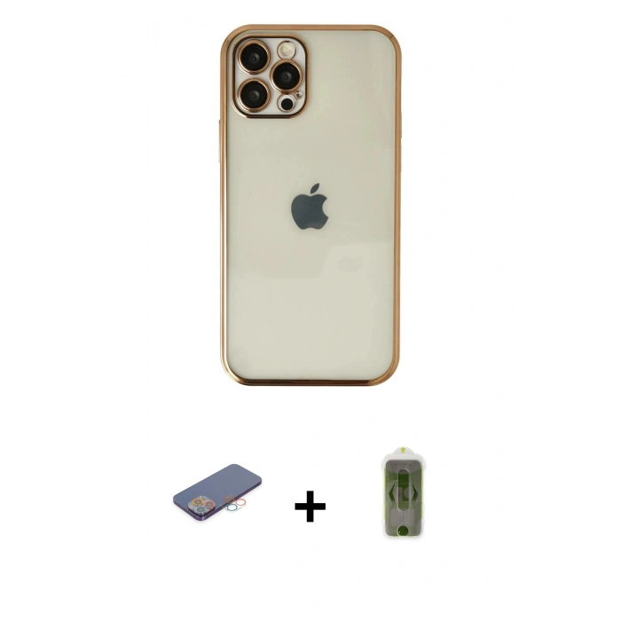 MARSİLYAN™- iPhone 12 Pro Max Kılıf Vadi Minimal - Siyah Joko Magic 5D Hayalet Cam + Renkli Kamera Lens Koruma Cam - PE