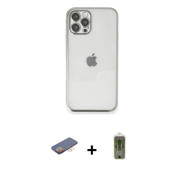 MARSİLYAN™- iPhone 12 Pro Max Kılıf Vadi Minimal - Siyah Joko Magic 5D Hayalet Cam + Renkli Kamera Lens Koruma Cam - TU