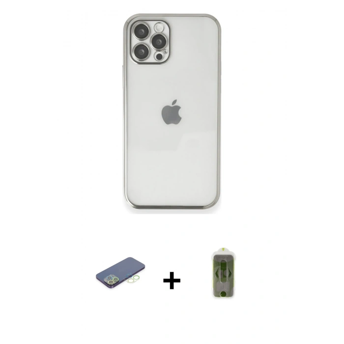 MARSİLYAN™- iPhone 12 Pro Max Kılıf Vadi Minimal - Siyah Joko Magic 5D Hayalet Cam + Renkli Kamera Lens Koruma Cam - YL