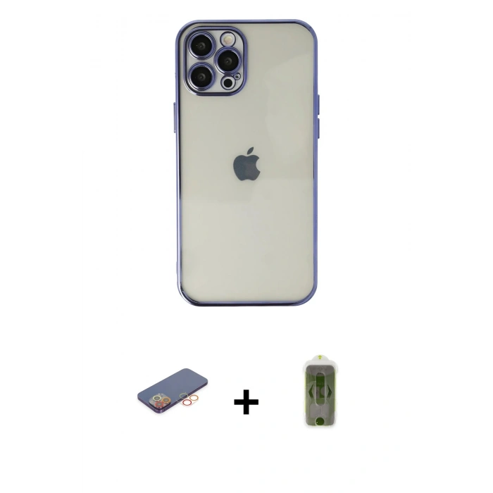 MARSİLYAN™- iPhone 12 Pro Max Kılıf Vadi Minimal - Siyah Joko Magic 5D Hayalet Cam + Renkli Kamera Lens Koruma Cam - TU