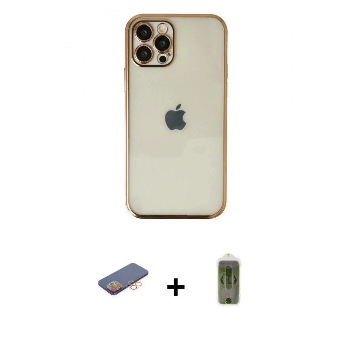 MARSİLYAN™- iPhone 12 Pro Max Kılıf Vadi Minimal - Siyah Joko Magic 5D Hayalet Cam + Renkli Kamera Lens Koruma Cam - TU