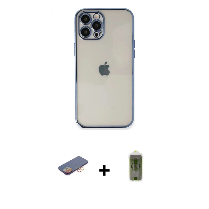 MARSİLYAN™- iPhone 12 Pro Max Kılıf Vadi Minimal - Siyah Joko Magic 5D Hayalet Cam + Renkli Kamera Lens Koruma Cam - TU