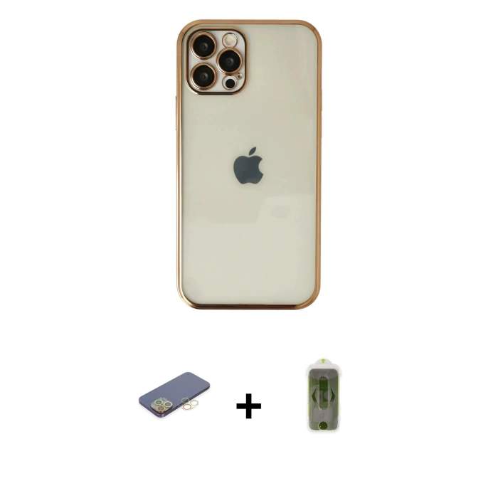 MARSİLYAN™- iPhone 12 Pro Max Kılıf Vadi Minimal - Siyah Joko Magic 5D Hayalet Cam + Sarı Renkli Kamera Lens Koruma Cam