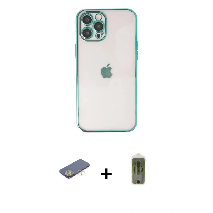 MARSİLYAN™- iPhone 12 Pro Max Kılıf Vadi Minimal - Siyah Joko Magic 5D Hayalet Cam + Sarı Renkli Kamera Lens Koruma Cam
