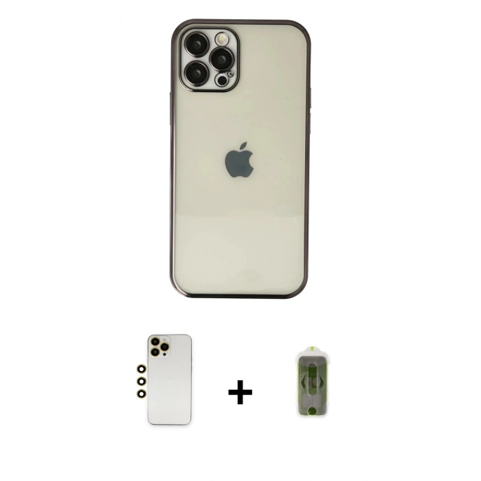 MARSİLYAN™- iPhone 12 Pro Max Kılıf Vadi Minimal - Siyah Joko Magic 5D Hayalet Cam + Shine Kamera Lens - GD