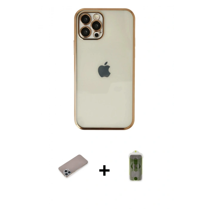 MARSİLYAN™- iPhone 12 Pro Max Kılıf Vadi Minimal - Siyah Joko Magic 5D Hayalet Cam + Shine Kamera Lens Koruma Cam - SABE