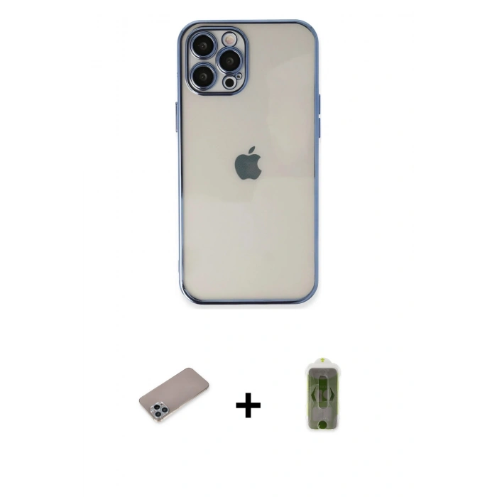 MARSİLYAN™- iPhone 12 Pro Max Kılıf Vadi Minimal - Siyah Joko Magic 5D Hayalet Cam + Shine Kamera Lens Koruma Cam - SABE