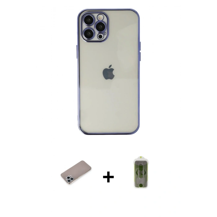 MARSİLYAN™- iPhone 12 Pro Max Kılıf Vadi Minimal - Siyah Joko Magic 5D Hayalet Cam + Shine Kamera Lens Koruma Cam - SABE