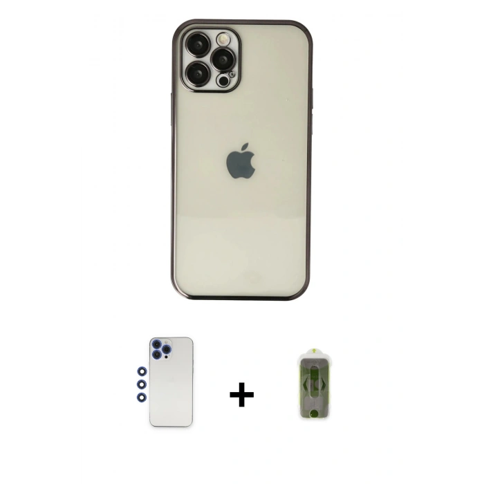 MARSİLYAN™- iPhone 12 Pro Max Kılıf Vadi Minimal - Siyah Joko Magic 5D Hayalet Cam + Shine Kamera Lens - LT