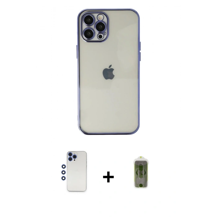 MARSİLYAN™- iPhone 12 Pro Max Kılıf Vadi Minimal - Siyah Joko Magic 5D Hayalet Cam + Shine Kamera Lens - LT