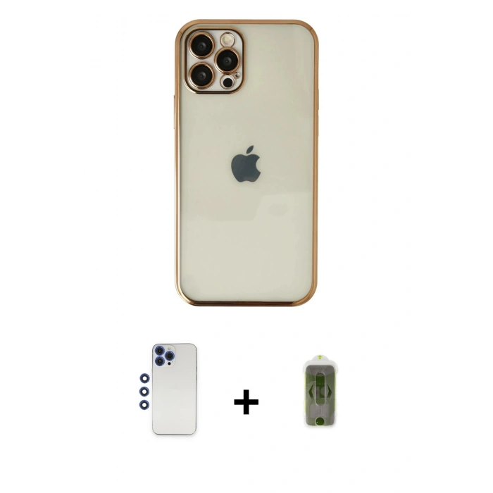 MARSİLYAN™- iPhone 12 Pro Max Kılıf Vadi Minimal - Siyah Joko Magic 5D Hayalet Cam + Shine Kamera Lens - LT